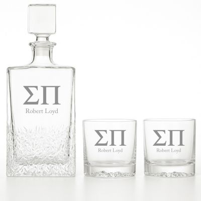 Custom Engraved Sigma Pi - Personalized Excalibur Decanter Set with Whiskey Glasses