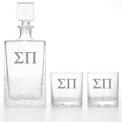 Custom Engraved Sigma Pi - Personalized Excalibur Decanter Set with Whiskey Glasses