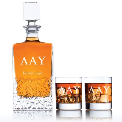 Custom Engraved Lambda Alpha Upsilon - Personalized Excalibur Decanter Set with Whiskey Glasses