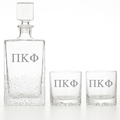 Custom Engraved Pi Kappa Phi - Personalized Excalibur Decanter Set with Whiskey Glasses