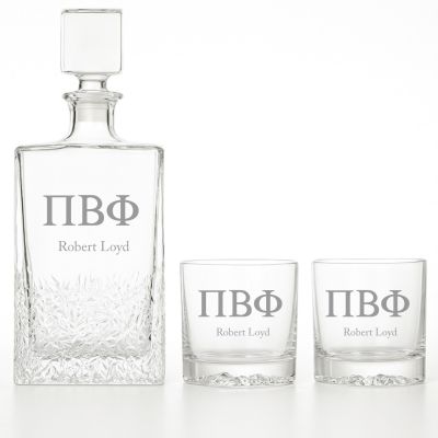 Custom Engraved Pi Beta Phi - Personalized Excalibur Decanter Set with Whiskey Glasses