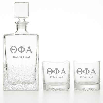 Custom Engraved Theta Phi Alpha - Personalized Excalibur Decanter Set with Whiskey Glasses