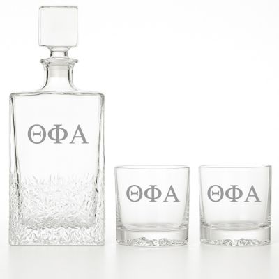 Custom Engraved Theta Phi Alpha - Personalized Excalibur Decanter Set with Whiskey Glasses