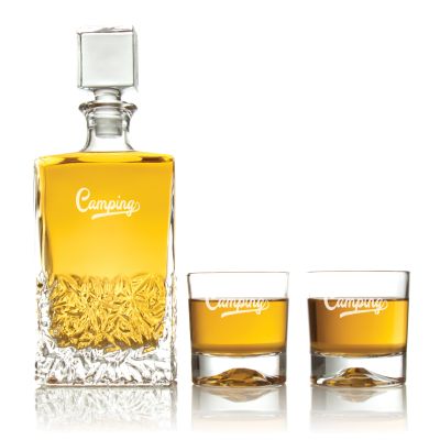 Engraved Fancy Font Camping - Personalized Excalibur Decanter Set with Whiskey Glasses