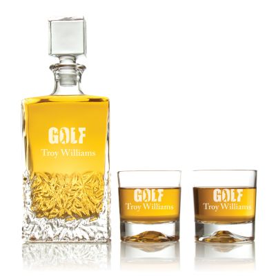 Custom Engraved Golf Shots- Personalized Excalibur Decanter Set with Whiskey Glasses