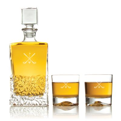 Custom Engraved Golf Clubs Flag and Ball - Personalized Excalibur Decanter Set with Whiskey Glasses