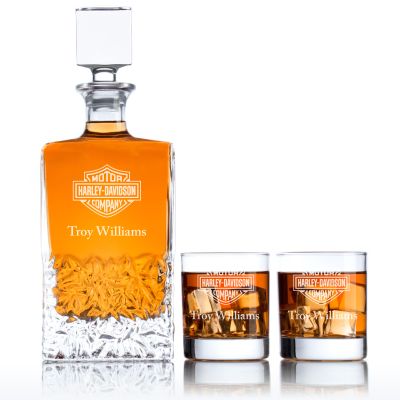Custom Engraved Motor Harley Davidson Company - Personalized Excalibur Decanter Set with Whiskey Glasses