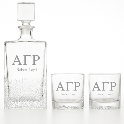 Custom Engraved Alpha Gamma Rho - Personalized Excalibur Decanter Set with Whiskey Glasses