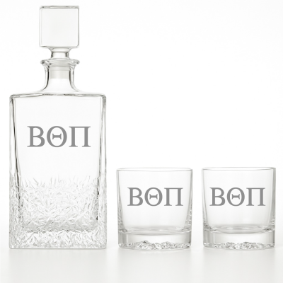 Custom Engraved Beta Theta Pi - Personalized Excalibur Decanter Set with Whiskey Glasses