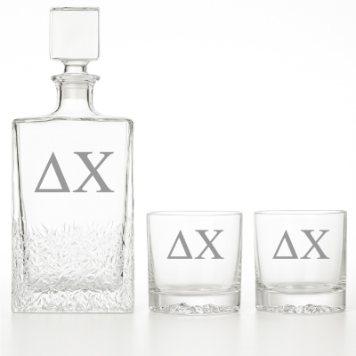 Custom Engraved Delta Chi - Personalized Excalibur Decanter Set with Whiskey Glasses