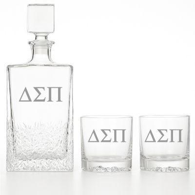 Custom Engraved Delta Sigma Pi - Personalized Excalibur Decanter Set with Whiskey Glasses