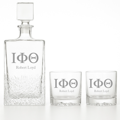 Custom Engraved Iota Phi Theta - Personalized Excalibur Decanter Set with Whiskey Glasses