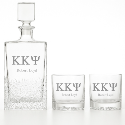 Custom Engraved Kappa Kappa Psi - Personalized Excalibur Decanter Set with Whiskey Glasses