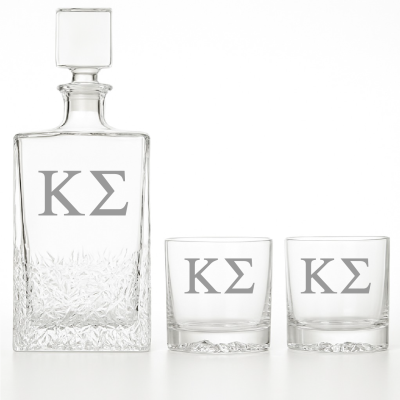 Custom Engraved Kappa Sigma - Personalized Excalibur Decanter Set with Whiskey Glasses