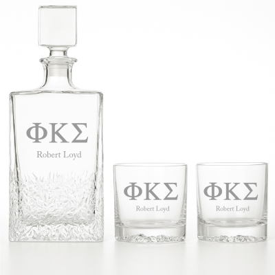 Custom Engraved Phi Kappa Sigma - Personalized Excalibur Decanter Set with Whiskey Glasses