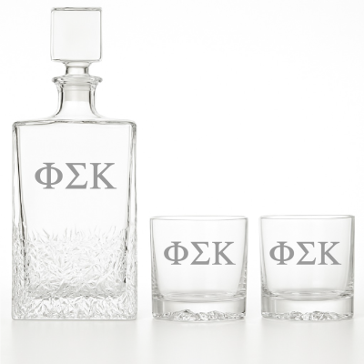 Custom Engraved Phi Sigma Kappa - Personalized Excalibur Decanter Set with Whiskey Glasses