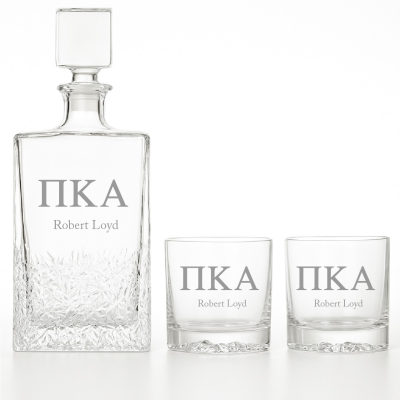 Custom Engraved Pi Kappa Alpha - Personalized Excalibur Decanter Set with Whiskey Glasses