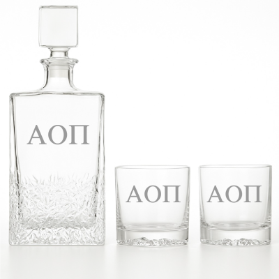 Custom Engraved Alpha Omicron Pi - Personalized Excalibur Decanter Set with Whiskey Glasses