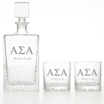 Custom Engraved Alpha Sigma Alpha - Personalized Excalibur Decanter Set with Whiskey Glasses