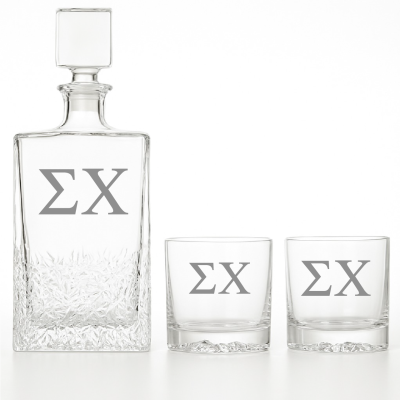 Custom Engraved Sigma Chi - Personalized Excalibur Decanter Set with Whiskey Glasses