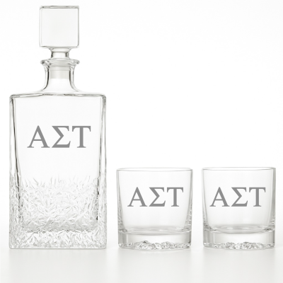 Custom Engraved Alpha Sigma Tau - Personalized Excalibur Decanter Set with Whiskey Glasses