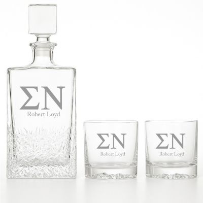 Custom Engraved Sigma Nu - Personalized Excalibur Decanter Set with Whiskey Glasses