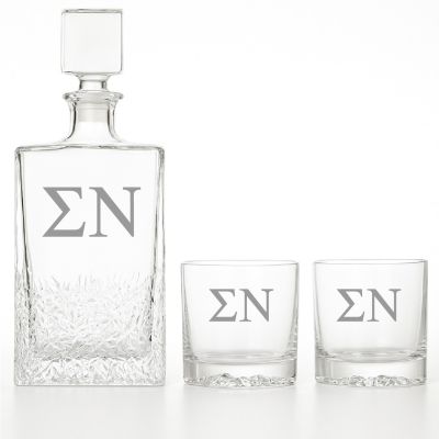 Custom Engraved Sigma Nu - Personalized Excalibur Decanter Set with Whiskey Glasses