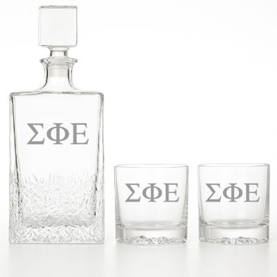 Custom Engraved Sigma Phi Epsilon - Personalized Excalibur Decanter Set with Whiskey Glasses