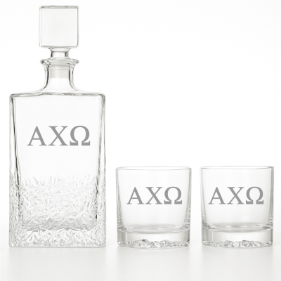 Custom Engraved Alpha Chi Omega - Personalized Excalibur Decanter Set with Whiskey Glasses