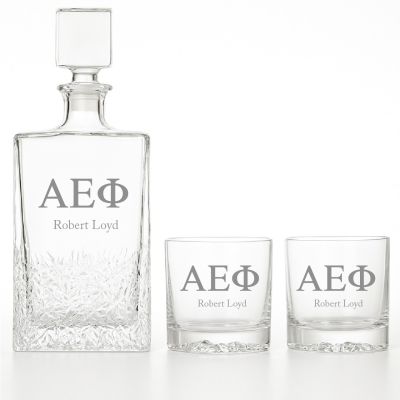 Custom Engraved Alpha Epsilon Phi - Personalized Excalibur Decanter Set with Whiskey Glasses