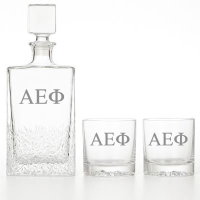 Custom Engraved Alpha Epsilon Phi - Personalized Excalibur Decanter Set with Whiskey Glasses