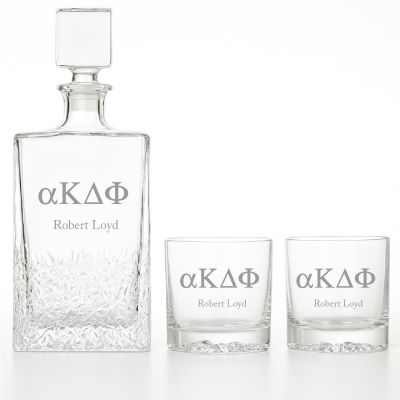 Custom Engraved Alpha Kappa Delta Phi - Personalized Excalibur Decanter Set with Whiskey Glasses