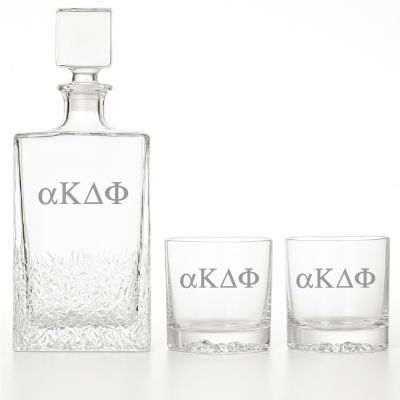 Custom Engraved Alpha Kappa Delta Phi - Personalized Excalibur Decanter Set with Whiskey Glasses