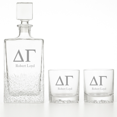 Custom Engraved Delta Gamma - Personalized Excalibur Decanter Set with Whiskey Glasses