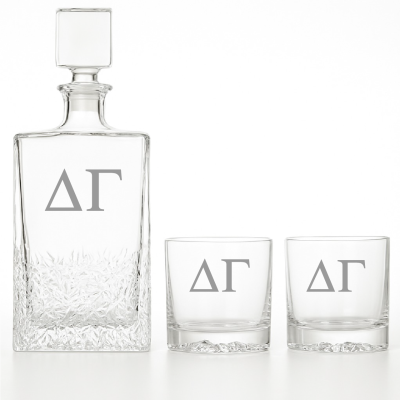 Custom Engraved Delta Gamma - Personalized Excalibur Decanter Set with Whiskey Glasses