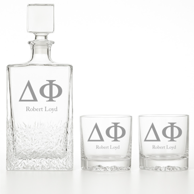 Custom Engraved Delta Zeta - Personalized Excalibur Decanter Set with Whiskey Glasses
