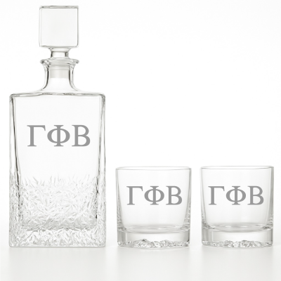 Custom Engraved Gamma Phi Beta - Personalized Excalibur Decanter Set with Whiskey Glasses