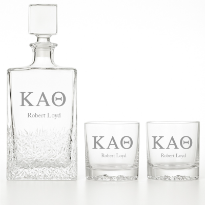 Custom Engraved Kappa Alpha Theta - Personalized Excalibur Decanter Set with Whiskey Glasses