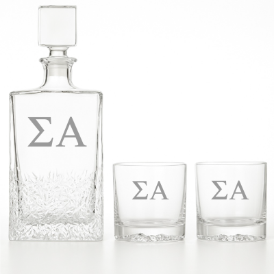 Custom Engraved Sigma Alpha - Personalized Excalibur Decanter Set with Whiskey Glasses
