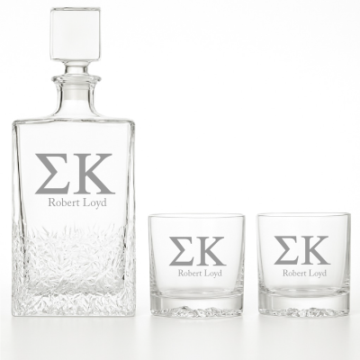 Custom Engraved Sigma Kappa - Personalized Excalibur Decanter Set with Whiskey Glasses