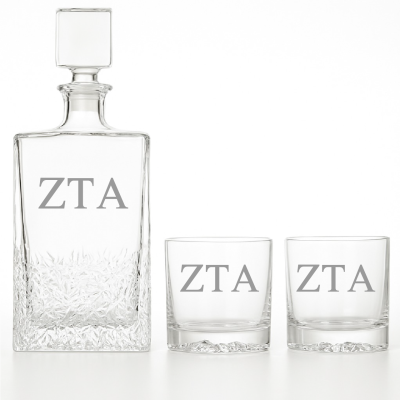 Custom Engraved Zeta Tau Alpha - Personalized Excalibur Decanter Set with Whiskey Glasses