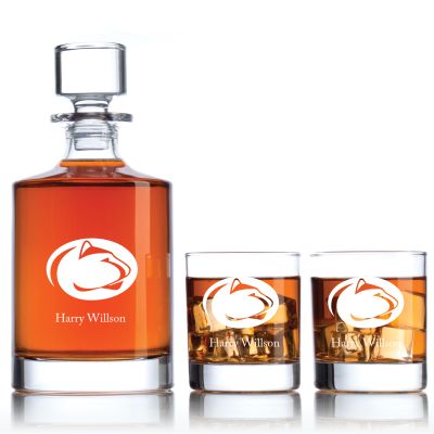 Engraved Penn State - Personalized Bellagio Decanter Set with Old Fashion Whiskey Glasses