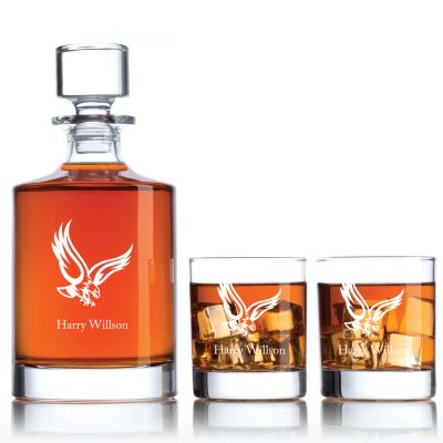 Engraved Eagle - Personalized Bellagio Decanter Set with Old Fashion Whiskey Glasses
