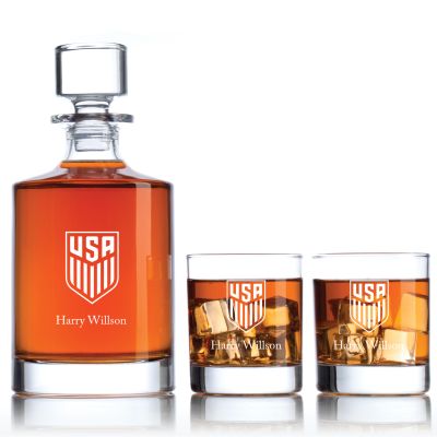 Engraved Mens Soccer Team - Personalized Bellagio Decanter Set with Old Fashion Whiskey Glasses