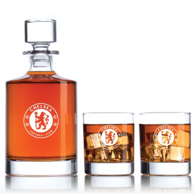 Engraved Chelsea Football Club - Personalized Bellagio Decanter Set with Old Fashioned Whiskey Glasses