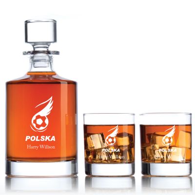 Engraved Polski Polish Football Association - Personalized Bellagio Decanter Set with Old Fashioned Whiskey Glasses