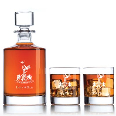 Engraved Tottenham Audere Est Facere - Personalized Bellagio Decanter Set with Old Fashioned Whiskey Glasses