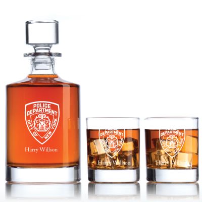 Engraved NYPD - Personalized Bellagio Decanter Set with Old Fashioned Whiskey Glasses