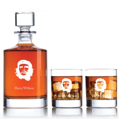 Engraved Che Guevara - Personalized Bellagio Decanter Set with Old Fashioned Whiskey Glasses