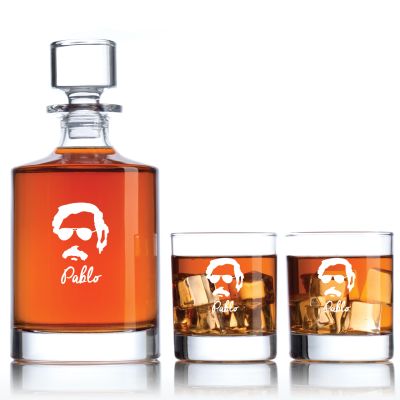 Engraved Pablo - Personalized Bellagio Decanter Set with Old Fashioned Whiskey Glasses